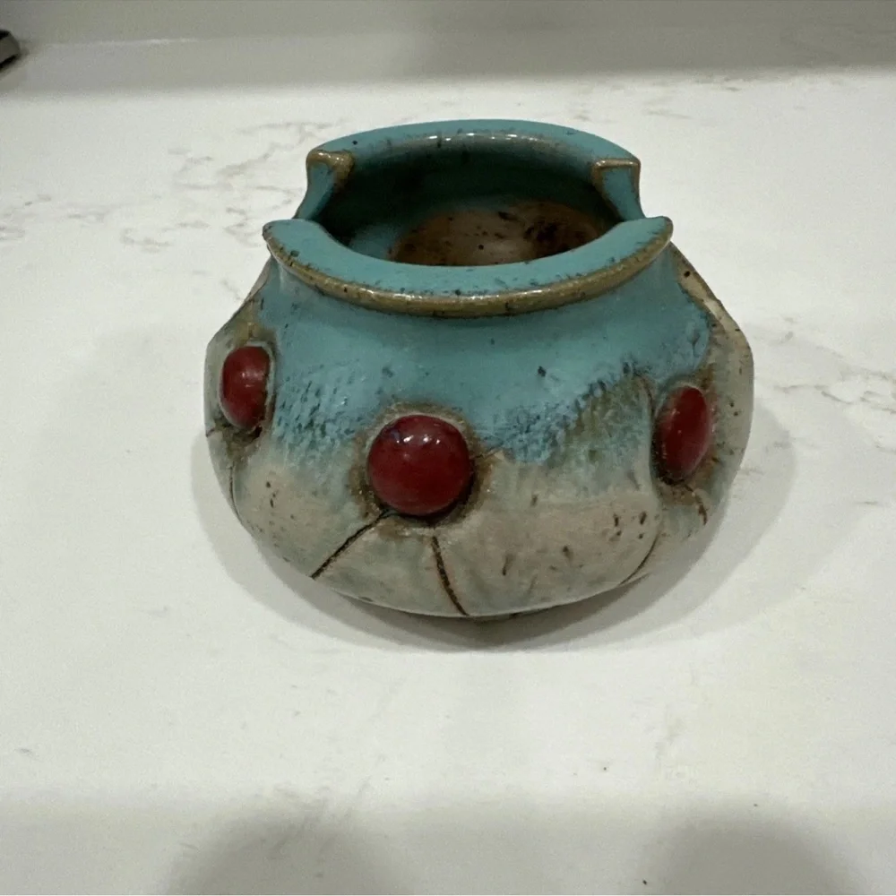 Pottery Spoon Rest Turquoise And Red- Spoon Not Included